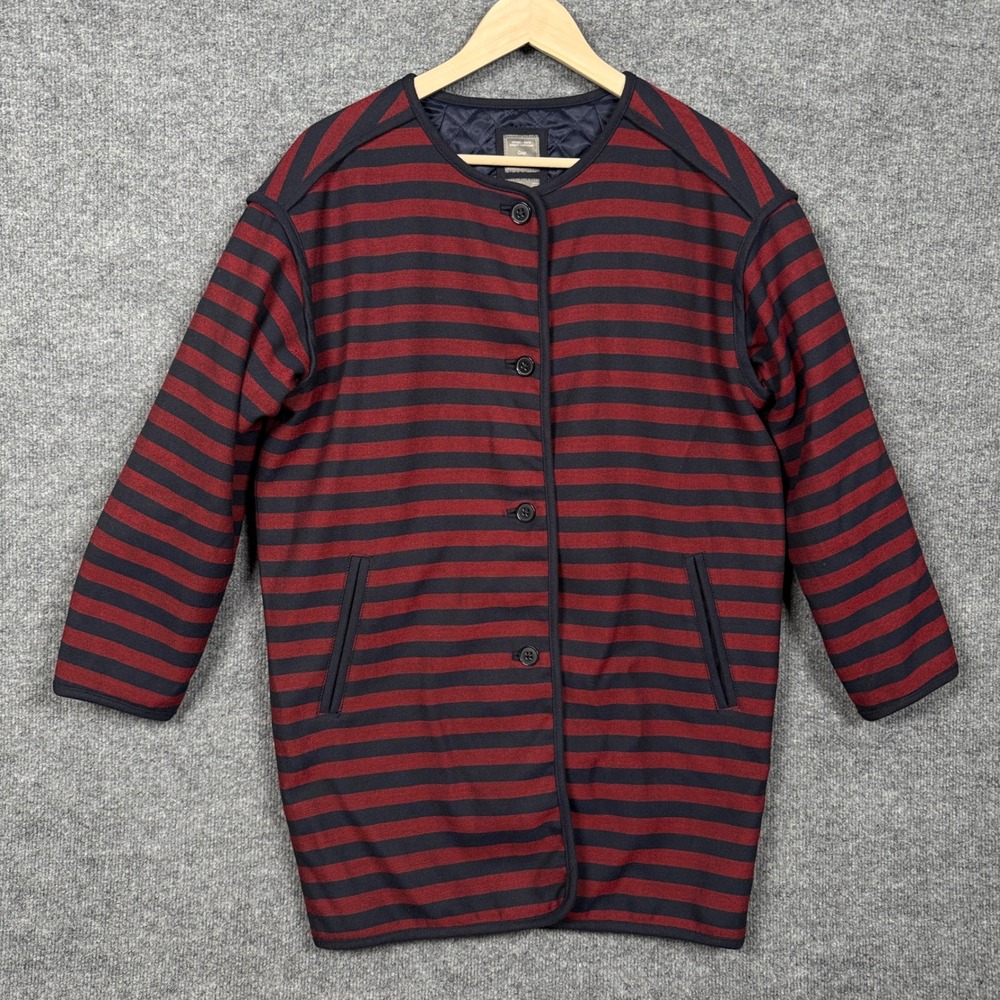 Gap Womens Sz XS Coat Jacket Red Black Stripe Nautical Preppy  Button Up Pockets